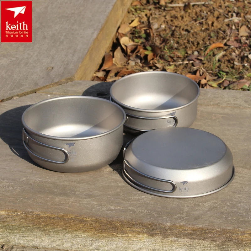 Camping Cooking Pan - Keith 3PCS Titanium Cookware Pans Bowls