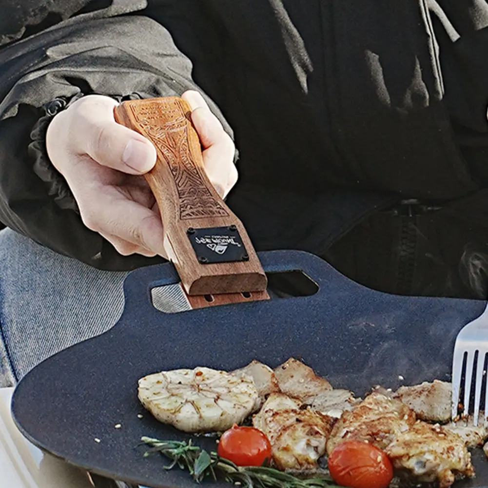 Camping Cooking Pan - Uchwyt do patelni grillowej z naturalnego