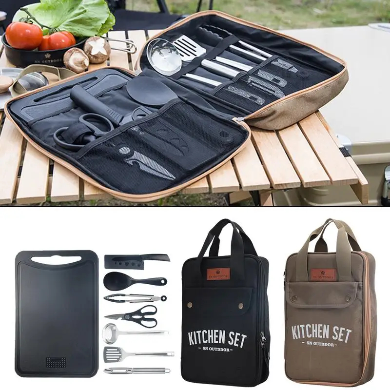 Camping Cooking Set Stainless Steel - 8-częściowy zestaw naczyń kuchennych na kemping,