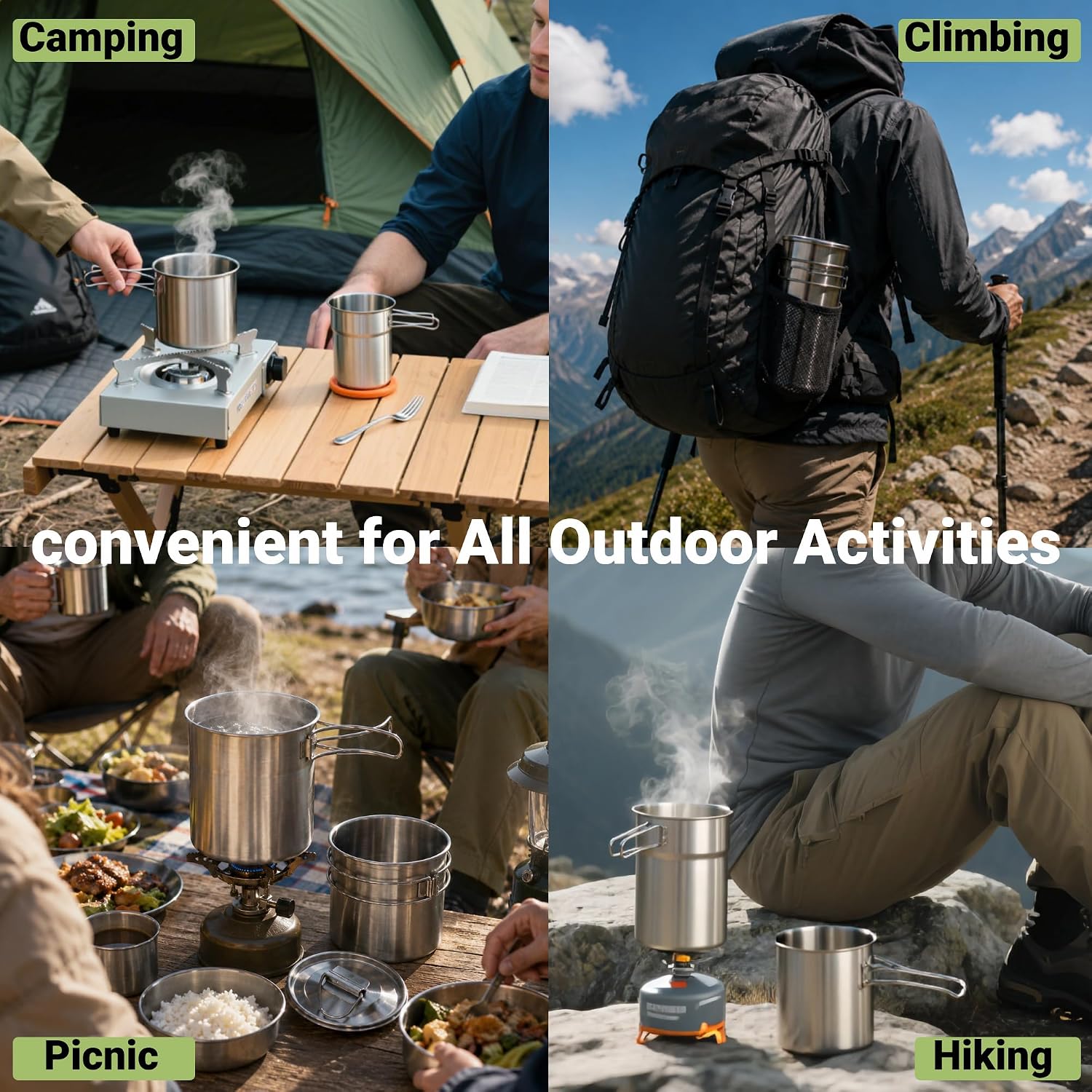 Składane kubki kempingowe, nac – Camping Cooking Set Stainless Steel recenzja i cena